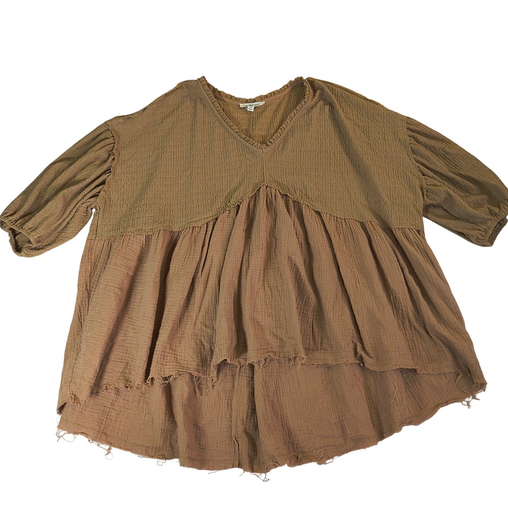 Oli & Hali Womens Textured Gauze Babydoll Tunic Top Brown Medium